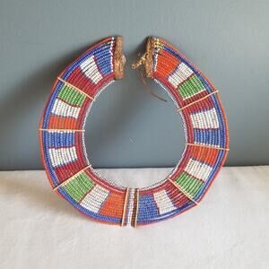 Vtg African Maasai Bead Tribal Collar Necklace Ceremonial African Art